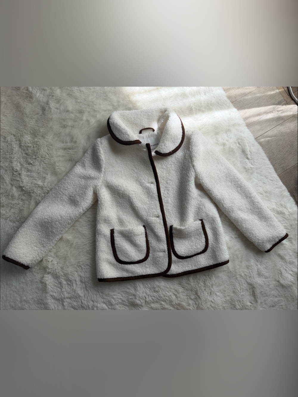 Janie and Jack Cream Teddy Jacket with Brown Trim